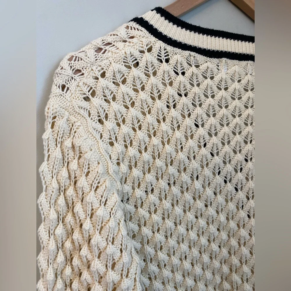 Heartloom Sybil Sweater Crochet Knit V Neck Ivory Size Small Preppy Cottagecore - Picture 11 of 16